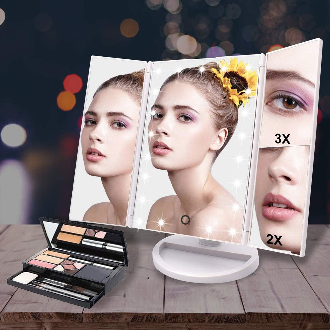 LED Lighted Tri-fold Makeup Mirror